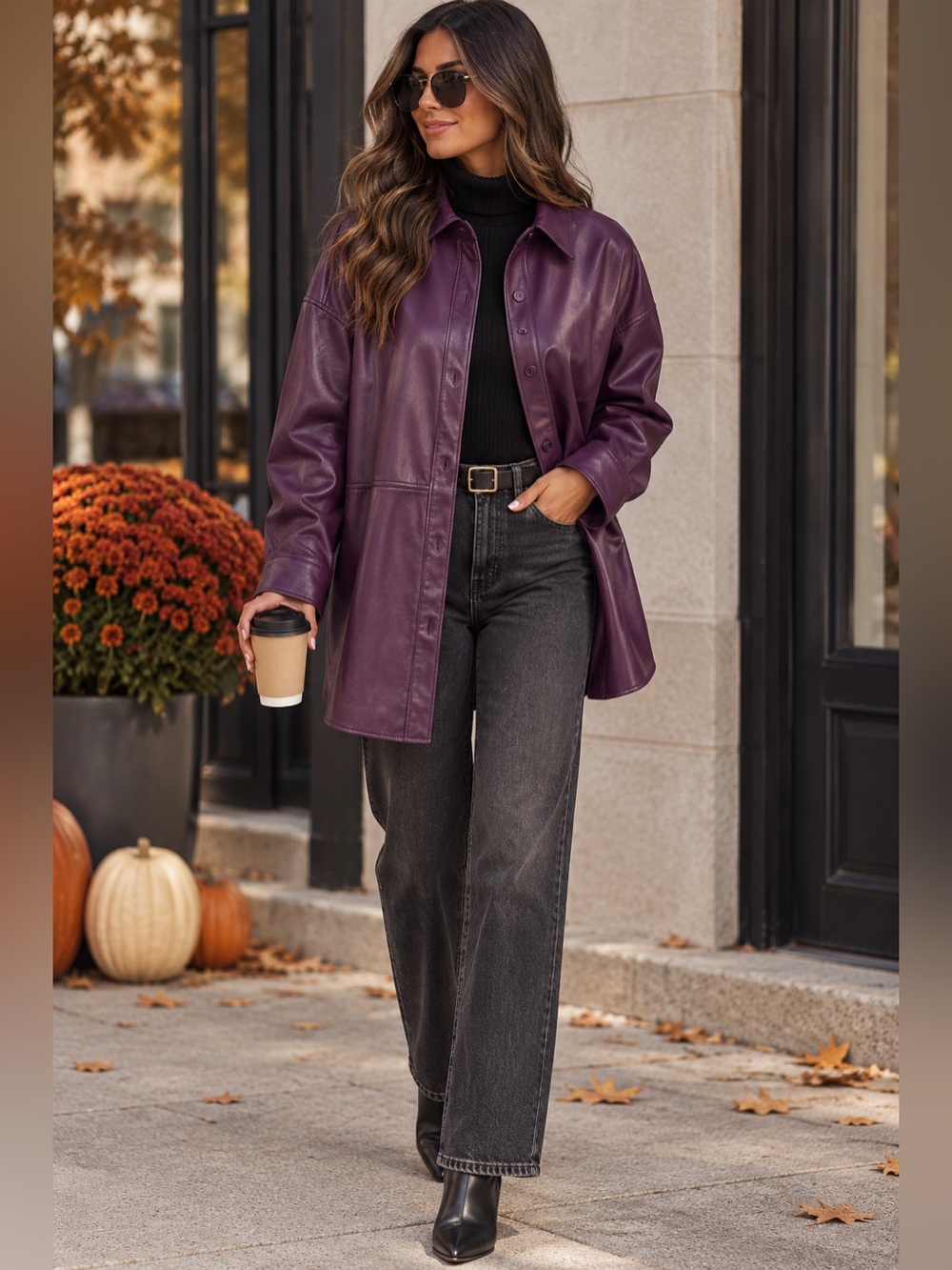 Badgley Mischka Purple Faux Leather Oversized Shirt Jacket Shacket M NWOT